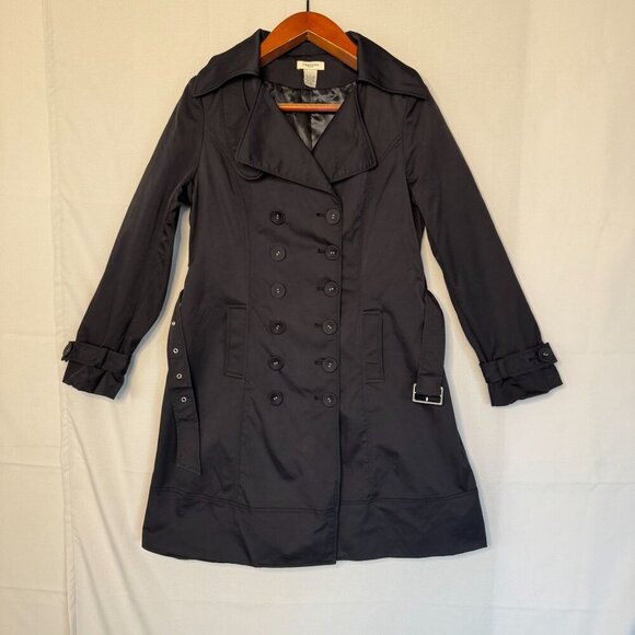 Vintage Y2K Vertigo Paris Black Double Breast Knee Length Trench Coat Size Large - Picture 4 of 16